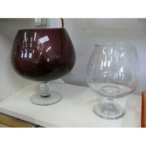 130A - 2 LARGE GLASS DECORATIVE BRANDY GLASSES