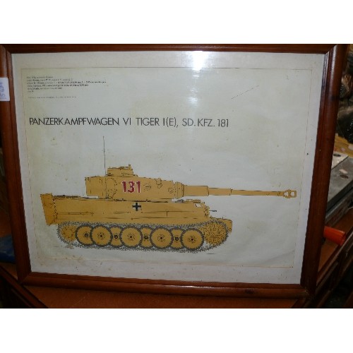 156A - A FRAMED AND GLAZED PRINT OF A PANZERKAMPFWAGEN VI TIGER I(E), SD. KFZ.181