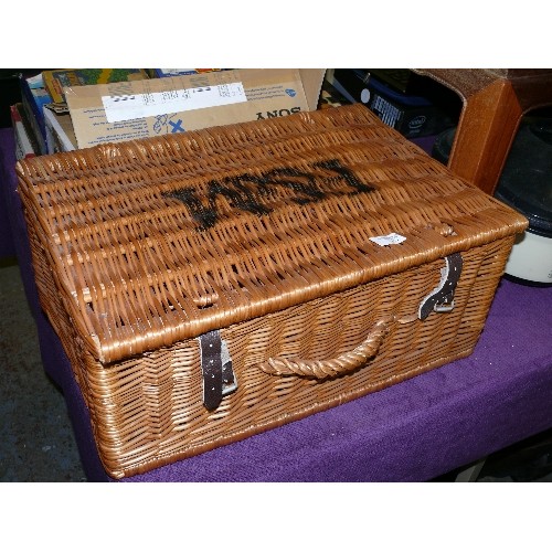 264 - A VINTAGE WICKER BASKET WITH F & M LOGO