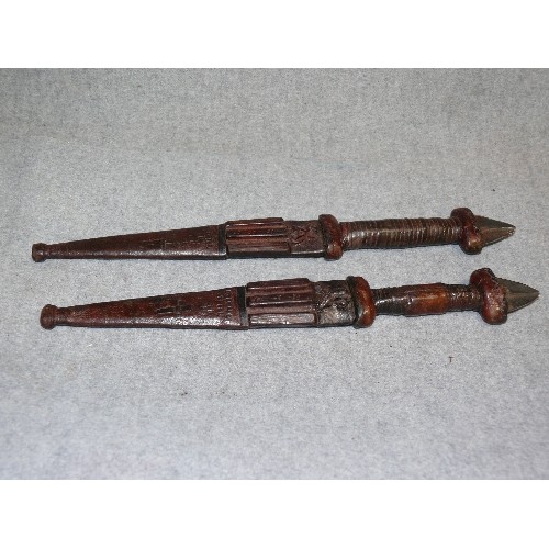 117 - PAIR OF AFRICAN KNIVES IN WOODEN SCABBARD