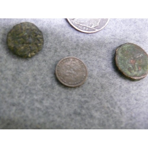 17 - 4  COINS  - 1ST CAROL VS CAROLO 1675 CHARLES II FARTHING, 2ND NETHERLANDS 1/2 CENT 1934,  3RD TWO AN... 