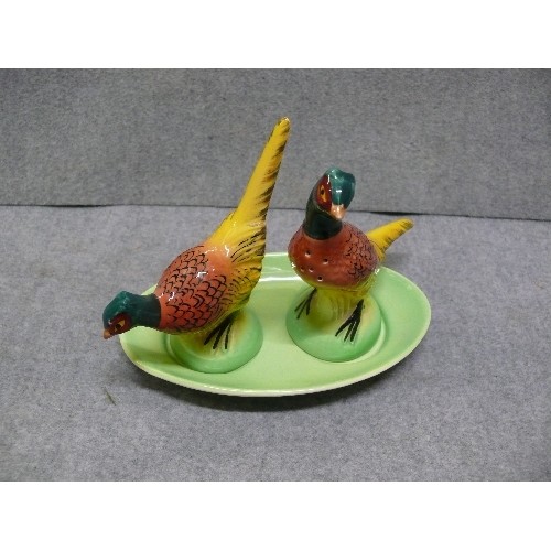 3 - VINTAGE CARLTON WARE PHEASANTS, SALT AND PEPPER ON TRAY