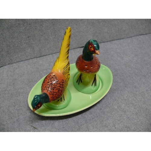 3 - VINTAGE CARLTON WARE PHEASANTS, SALT AND PEPPER ON TRAY