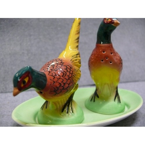 3 - VINTAGE CARLTON WARE PHEASANTS, SALT AND PEPPER ON TRAY