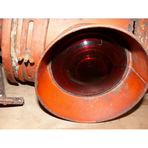 343 - RED RAILWAY TAIL LAMP, BODY HAS CORRODED BUT 2 VERY GOOD LENSES