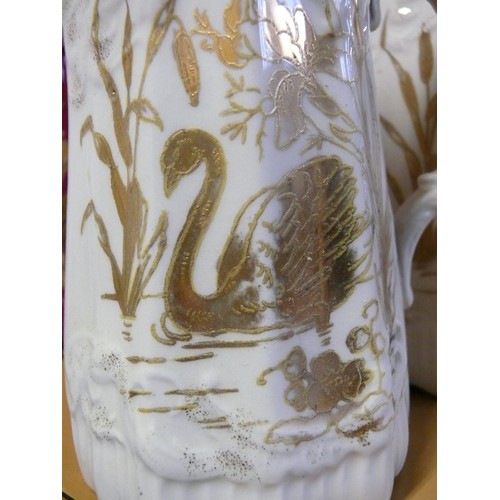 293 - SET OF 3 JUGS IN WHITE WITH GILT SWANS