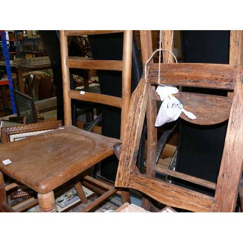 375 - VINTAGE EARLY 20TH CENTURY WOODEN CHAIR WITH AN ELM SEAT AND A FOLDING CHAIR A/F