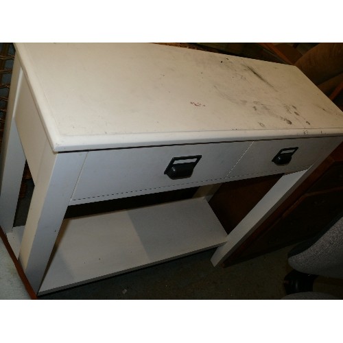 401 - WHITE MELAMINE CONSOLE TABLE WITH 2 DRAWERS AND UNDERSHELF, FOR UPCYCLE