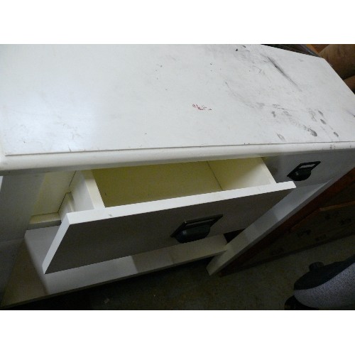 401 - WHITE MELAMINE CONSOLE TABLE WITH 2 DRAWERS AND UNDERSHELF, FOR UPCYCLE