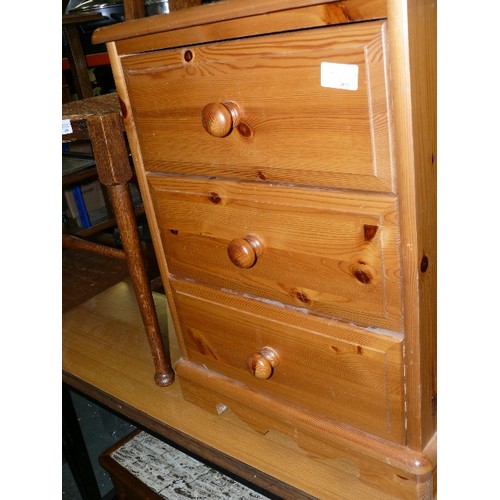 405 - PINE 3 DRAWER BEDSIDE CHEST