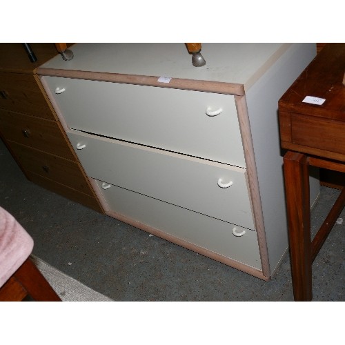 412 - RETRO CREAM CHEST OF 3 DRAWERS WITH  WOODEN TRIM