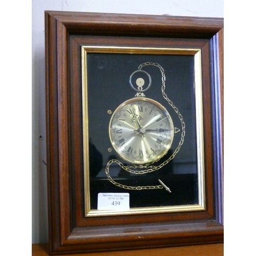 439 - POCKET WATCH WITH ALBERT CHAIN  STYLE FRAMED CLOCK