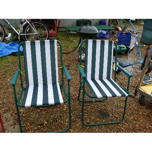 453 - PAIR OF GREEN STRIPED GARDEN CHAIRS