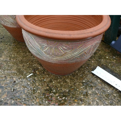 459 - PAIR OF MATCHING TERRACOTTA PLANTERS AND SEVERAL OTHERS