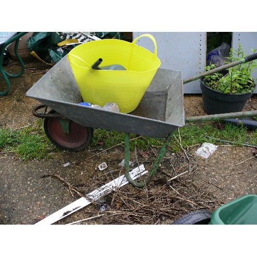 469 - GALVANISED WHEEL BARROW WITH RED WHEEL