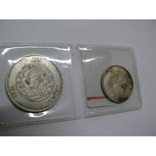 14 - 2 SILVER EGYPTIAN COINS 5 QIRSH  AND 2 QIRSH BOTH 1923 AHMED FUAD 20GR .833 SILVER