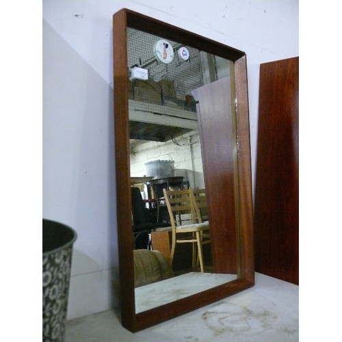 419 - HEAVY TEAK FRAMED MIRROR, READY TO HANG