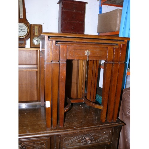 437 - NEST OF 3 MAHOGANY TABLES WITH UNUSUAL'H' SHAPED LEG DETAIL