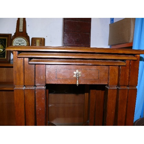 437 - NEST OF 3 MAHOGANY TABLES WITH UNUSUAL'H' SHAPED LEG DETAIL