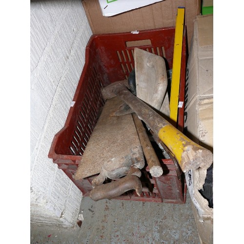 449B - CRATE OF TOOLS, MALLET, SAW ETC