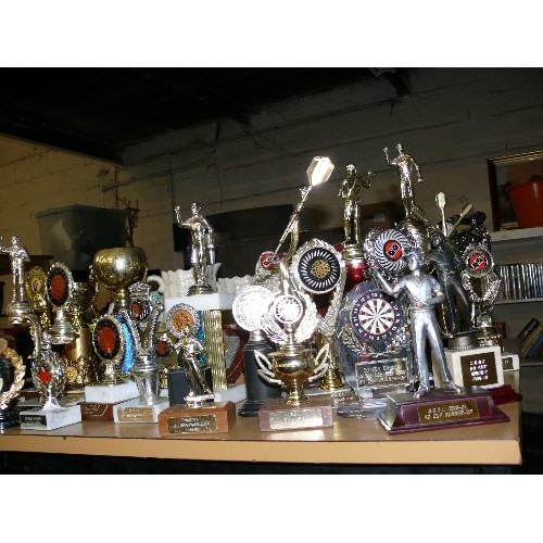 294 - A LARGE SELECTION OF VARIOUS DARTS AND DOMINOES TROPHIES