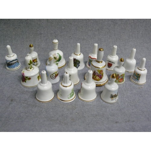 144A - A COLLECTION OF 20 CERAMIC BELLS (3 LARGE AND THE REST MINIATURE)