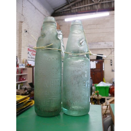 242 - 3 UNUSUAL BOTTLES MARKED R WHITES /IRG FRAMK/ MCKULLEN AND SONS. ALL 3 HAVE ORIGINAL MARBLES