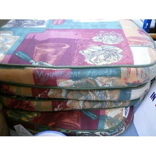 362 - 4 X GARDEN SEAT PADS  UPHOLSTERED WITH A GARDENING THEME