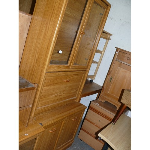 392 - DISPLAY CABINET WITH GLASS DOORS TO THE TOP AND A PULLDOWN BUREAU DOOR, 2 CUPBOARDS TO THE BOTTOM, W... 