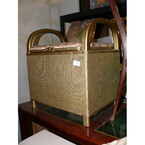 398 - GOLD WICKER SEAT/LAUNDRY BOX WITH ARMS