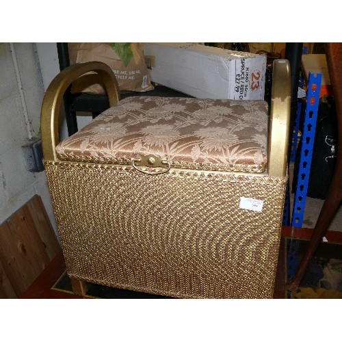 398 - GOLD WICKER SEAT/LAUNDRY BOX WITH ARMS