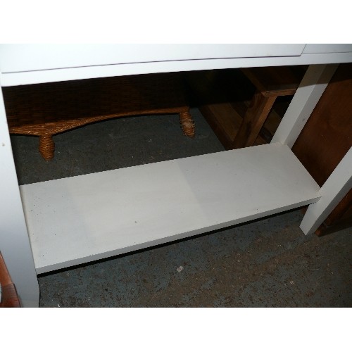 401 - WHITE MELAMINE CONSOLE TABLE WITH 2 DRAWERS AND UNDERSHELF, FOR UPCYCLE