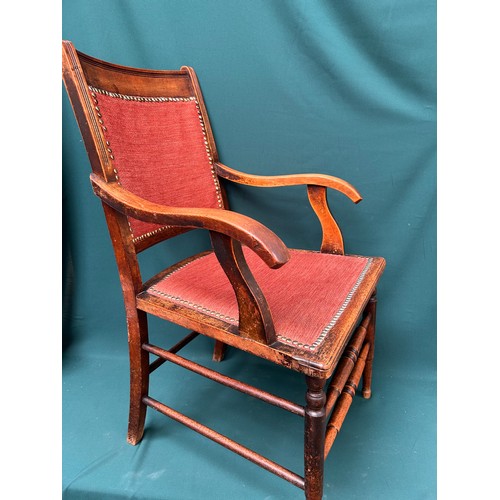 402 - Edwardian library occasional chair with upholstered seat and back and turned legs an stretchers