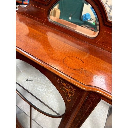 406 - Large Edwardian / 1920's mahogany display cabinet with upstand and mirror - 180cm h x 106cm