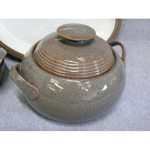 67 - A PAIR OF DENBY STONEWARE 'GREYSTONE SOUP TUREENS AND A MATCHING PLATTER