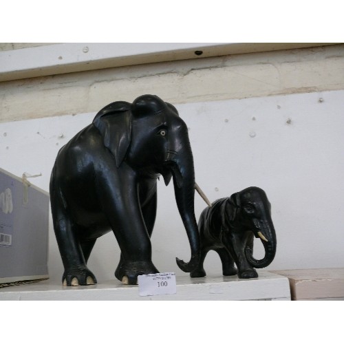 100 - 2 LARGE CARVED ELEPHANT FIGURES