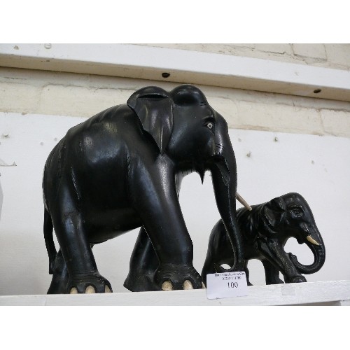 100 - 2 LARGE CARVED ELEPHANT FIGURES