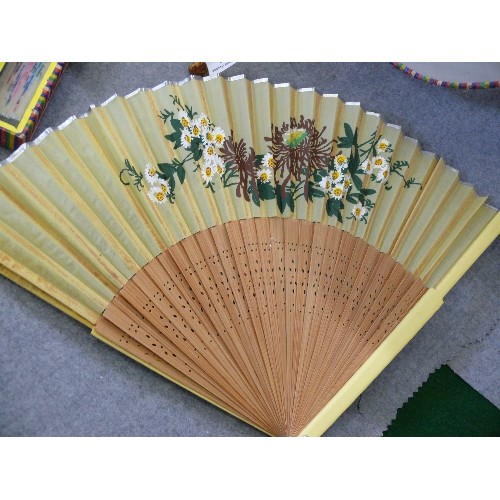 112 - A PAIR OF VERY LOVELY CHINESE SILK FANS PLUS 4 FUTHER DECORATIVE FANS