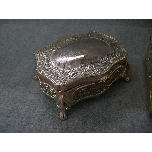 123 - 3 DECORATIVE SILVERPLATE/METAL TRINKET POTS