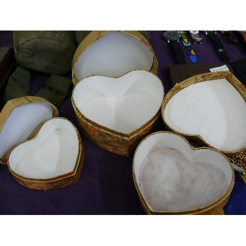 124 - 3 ORIENTAL HEART SHAPED TRINKET BOXES