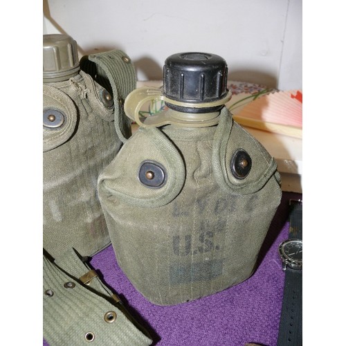 125 - US ARMY  WEBBING WITH 2 WATER BOTTLES IN GOOD CONDITION