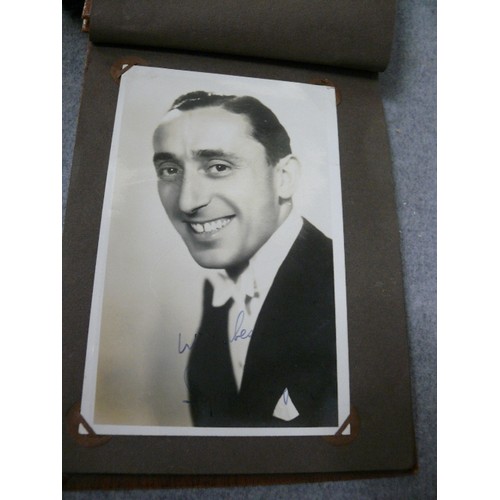 150 - A 1930'S PHOTOGRAPH ALBUM WITH SIGNED PHOTOS TO INCLUDE CHARLIE KUNZ, SAM BROWNE, RHYTHM SISTERS ETC