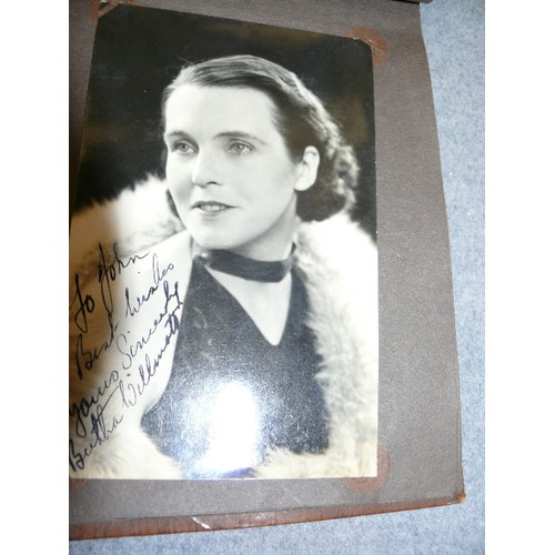 150 - A 1930'S PHOTOGRAPH ALBUM WITH SIGNED PHOTOS TO INCLUDE CHARLIE KUNZ, SAM BROWNE, RHYTHM SISTERS ETC