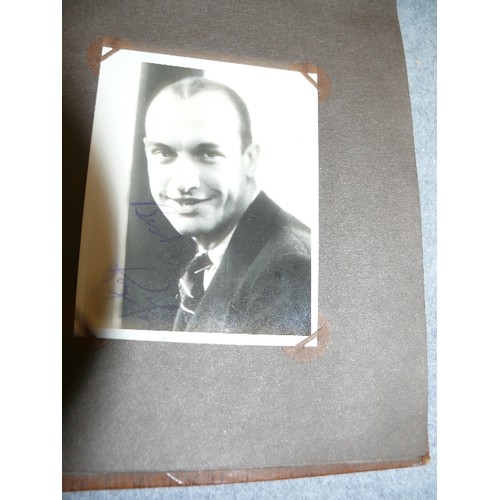 150 - A 1930'S PHOTOGRAPH ALBUM WITH SIGNED PHOTOS TO INCLUDE CHARLIE KUNZ, SAM BROWNE, RHYTHM SISTERS ETC