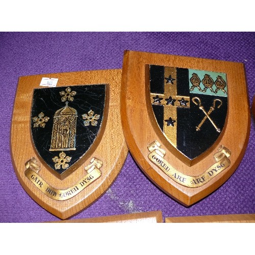 209 - 5 VINTAGE WOODEN SHIELD UNIVERISTY WALL PLAQUES