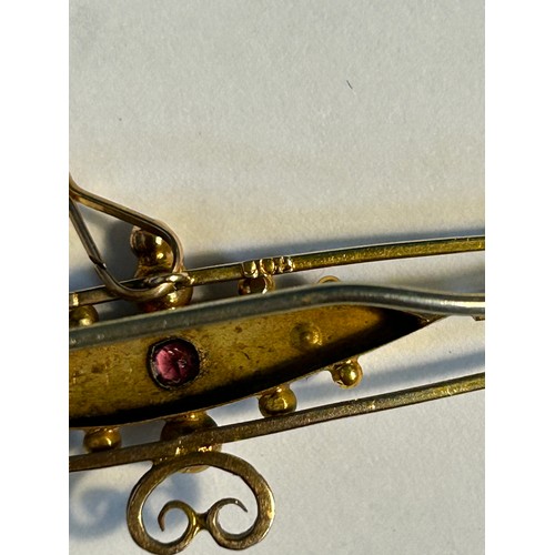 37 - A Victorian 9ct Gold bar brooch set with a ruby & diamond chips and and another Victorian brooch wit... 