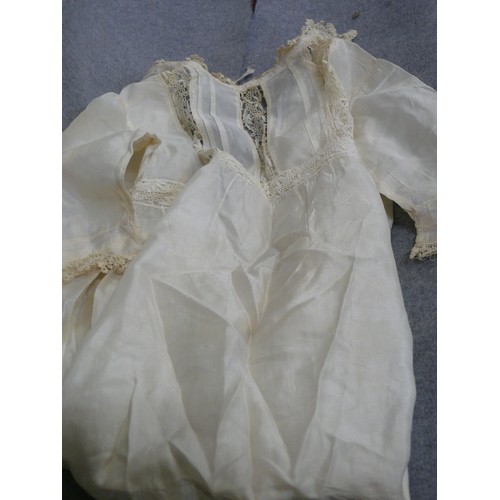 166 - A  VINTAGE SILK CHRISTENING GOWN, BONNET AND JACKET