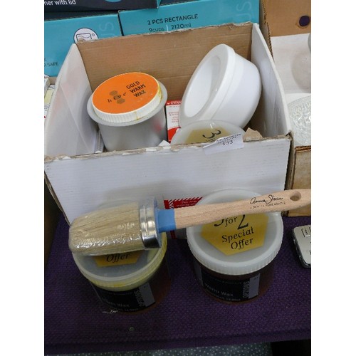 328 - A BOX OF WARM WAX, BRUSHES ETC