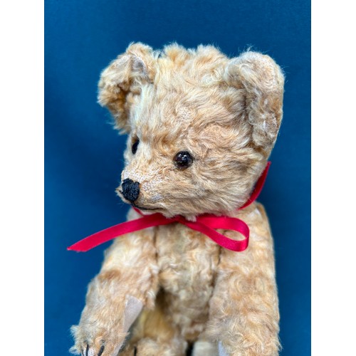 232 - A small Teddy Bear, circa 1930's with stitched nose and glass eyes, jointed limbs. With poem for 