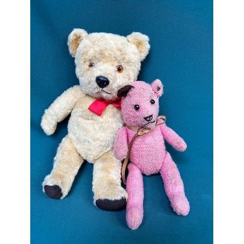 235 - 2 x 1950's Teddy Bears with jointed limbs, one golden plush the other with unusual pink plush